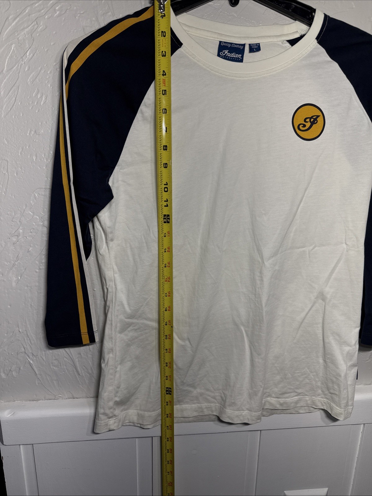 Indian Motorcycle WMs L Speedway 3/4 Sleeve Raglan Tshirt 100% Cotton White/blue