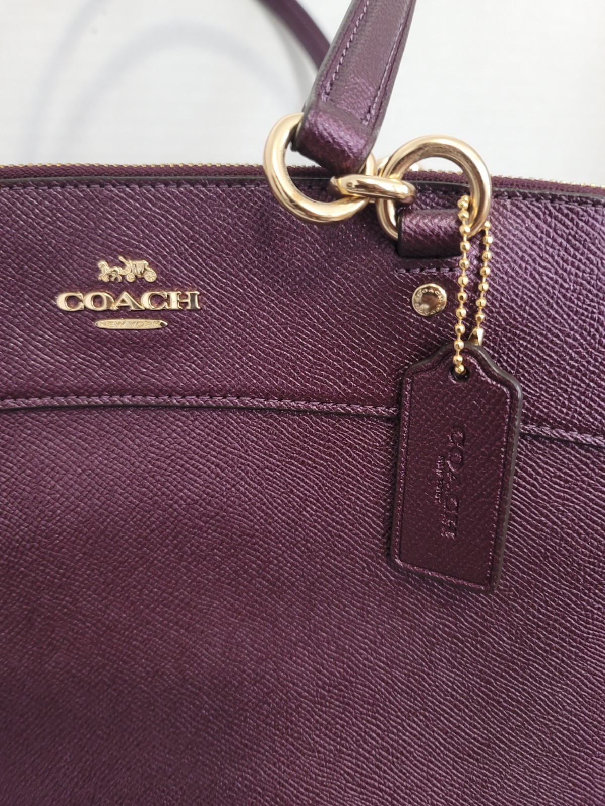 Coach Brook Carryall Shimmery Purple Satchel Top Handle Brass Hardware Logo