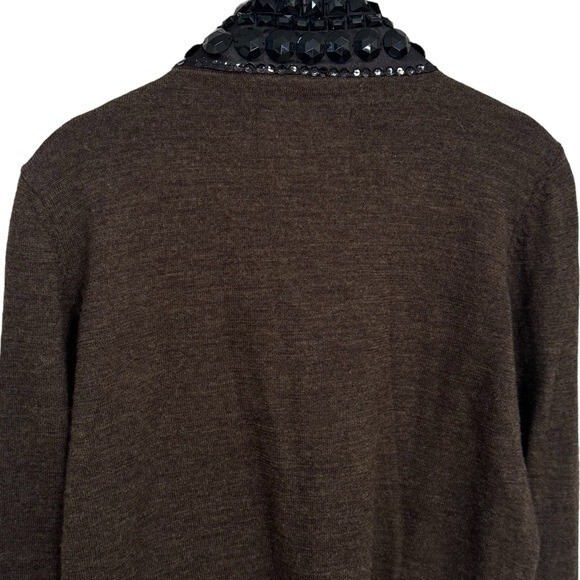Rockabilly Rules Ambiente 100% Wool Brown Black Beaded Collar Cardigan Rodeo L