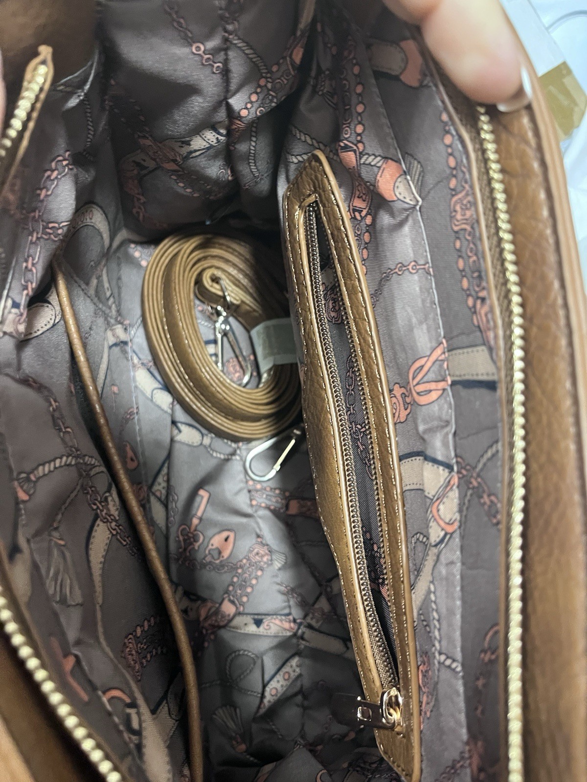 Brown Pebbled Satchel Top Handle Bag, Zip Closure, Detachable Strap, Pockets