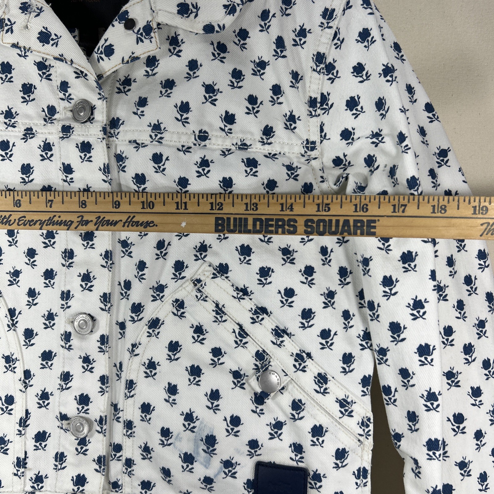 Coach Badlands Womens Size S White Denim Blue Floral Jean Jacket F85742 Preppy