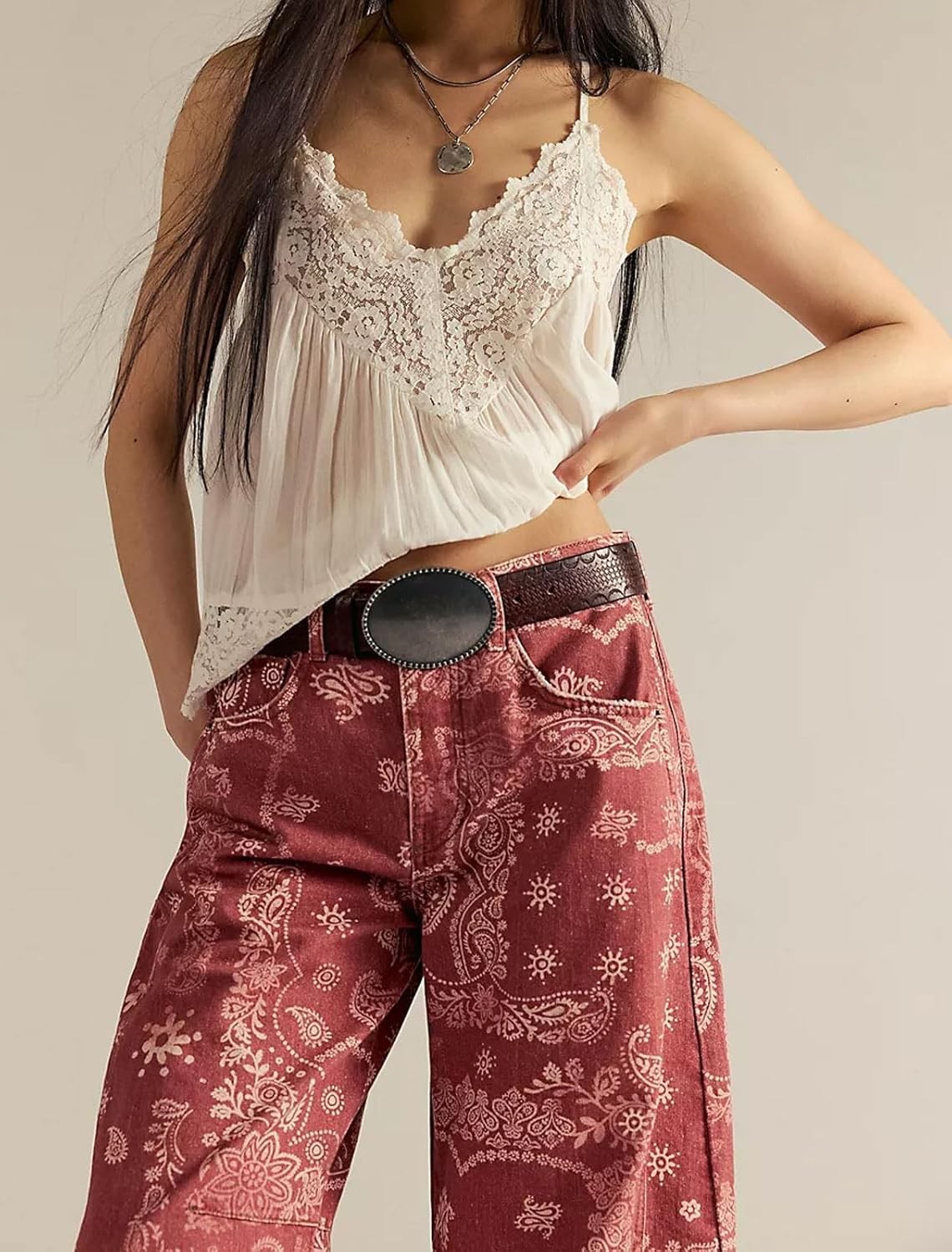 Loveimgs Women Boyfriend Baggy Barrel Jeans Floral Print Denim Ankle Pants SMALL