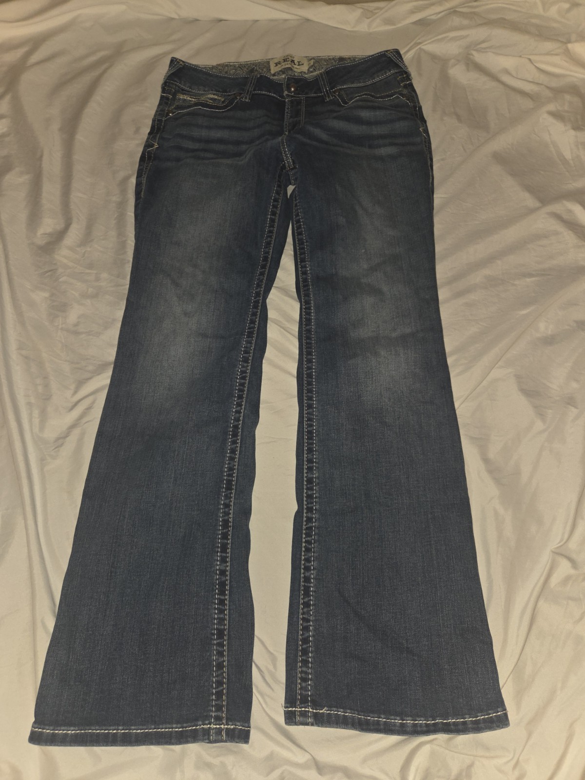 Ariat REAL Denim Womens 32×32 Mid Rise Bootcut Jeans Rainstorm Whipstitch 31R