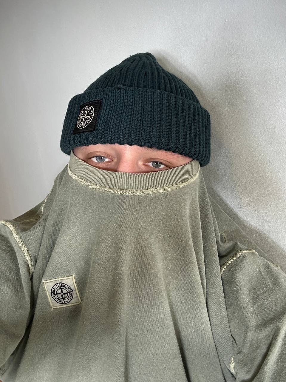 STONE ISLAND GREEN HAT RARE KNIT RIBBED