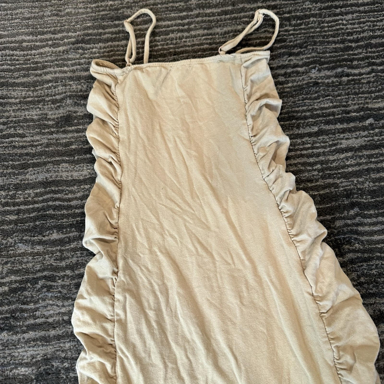 Heart & Hips Mini Dress Womens Small Spaghetti Strap Bodycon Ruched Sides Beige