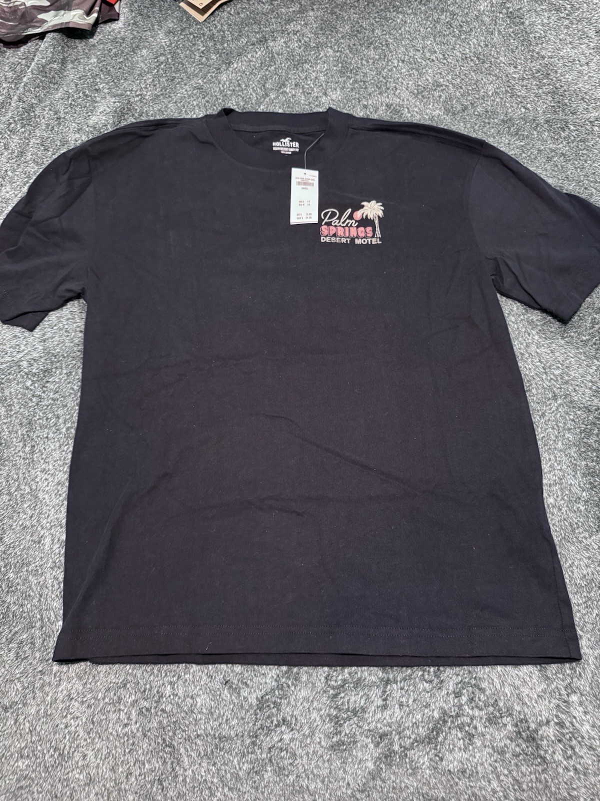 Hollister Palm Springs Graphic T-Shirt Navy Blue Mens Small Boxy Fit Surf Summer