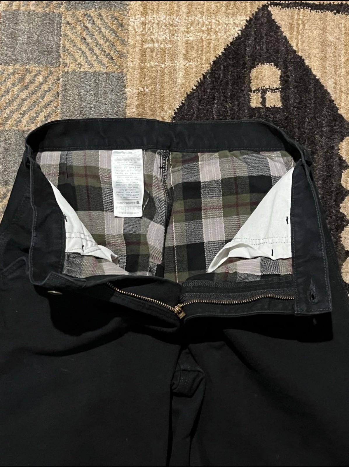 🟩🟩🟩 CARHARTT FLANNEL LINED DUNGAREE BLACK PANTS STRAIGHT 31 x 30 B111 BLK