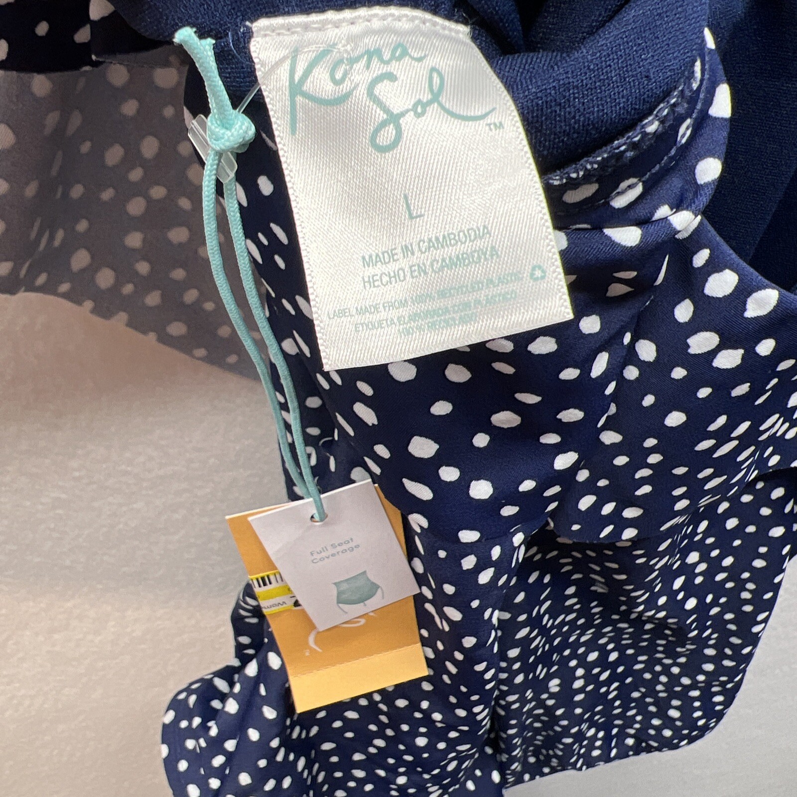 Women’s Kona Sol Ruffled One-piece Swimsuit Blue Polka Dot L Retail $40