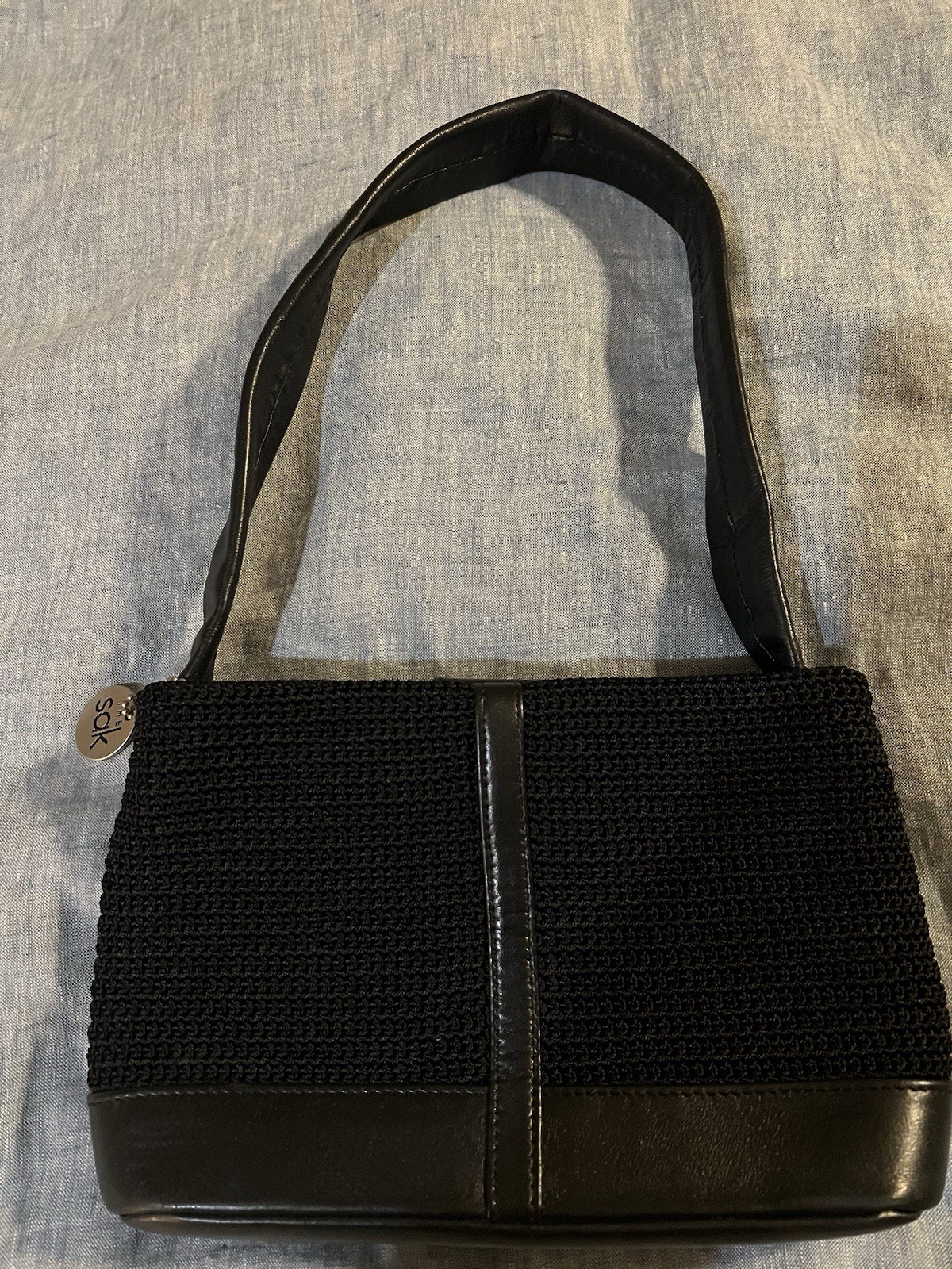 The Sak Leather and Tightweave Small Black Crochet Purse Handbag New Without Tag