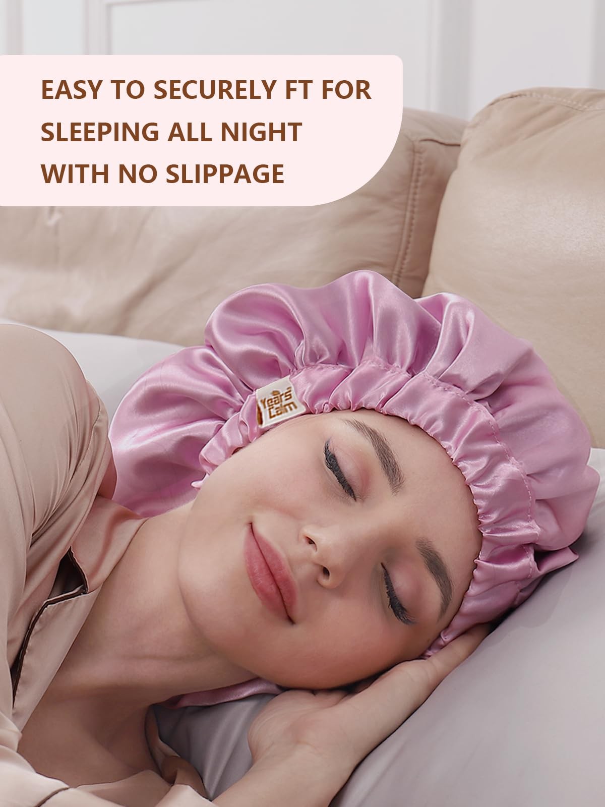 Silk Bonnet for Sleeping Women, Double Layer Satin, Ajustable Elasticity Band， H