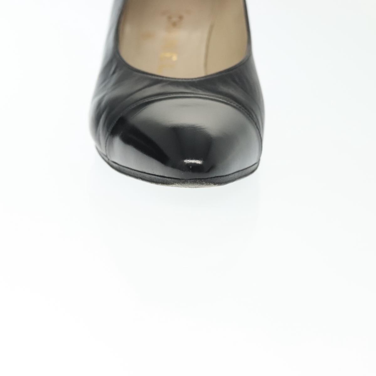 CHANEL pumps High heels Leather 35 1/2 Black CC Auth ti3388
