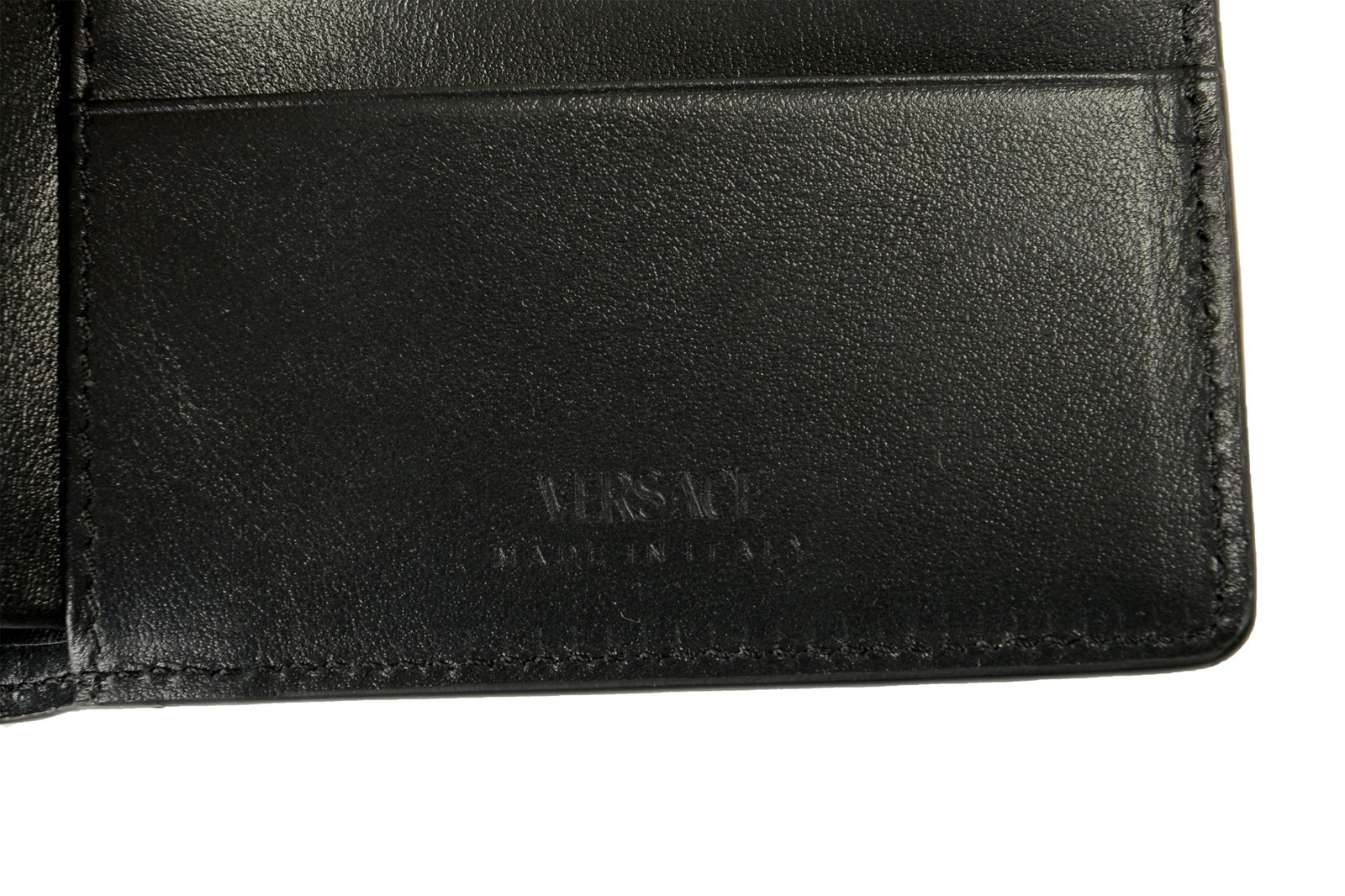 Versace Coated Canvas & Leather Monogram Bifold Wallet