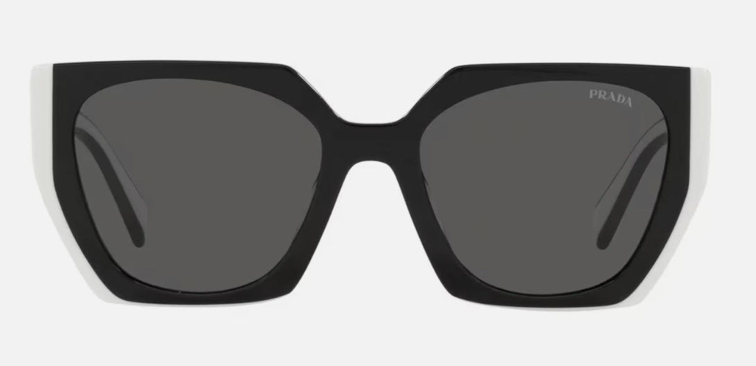 Prada PR 15WS Oversize Square Authentic Sunglasses Women Black White Frame UV400