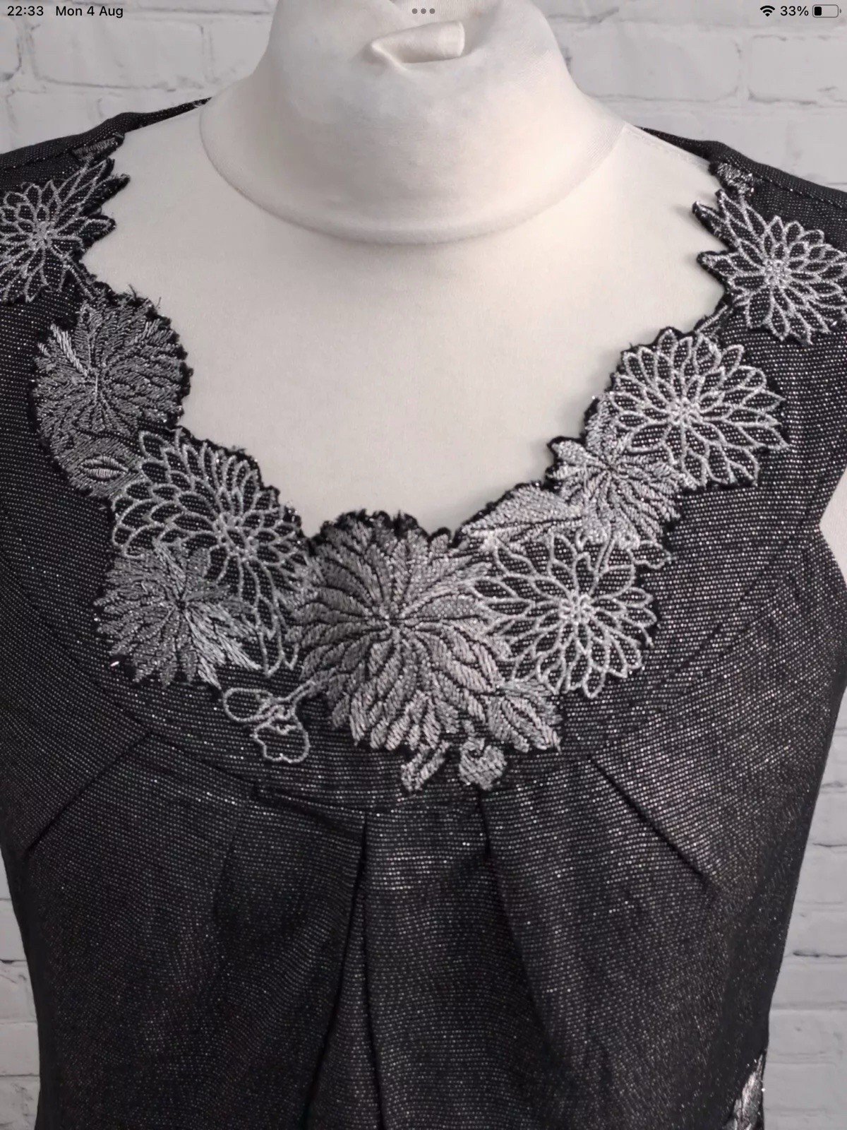Warehouse Spotlight Dress Women’s Size 10 Black Silver Embroidered Lined