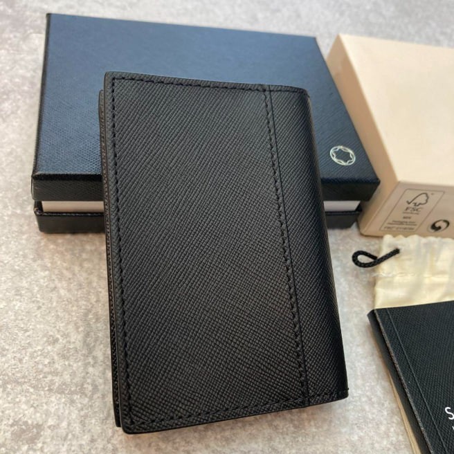 Montblanc Black Leather Card Holder Sartorial 4CC Mini Wallet MB113223 – New