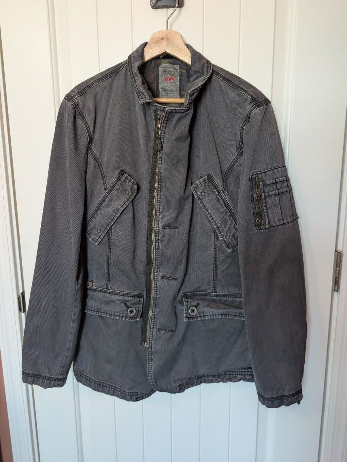 Vintage Triple Five Soul Men’s Moto/Military Style Jacket Large Black/Grey