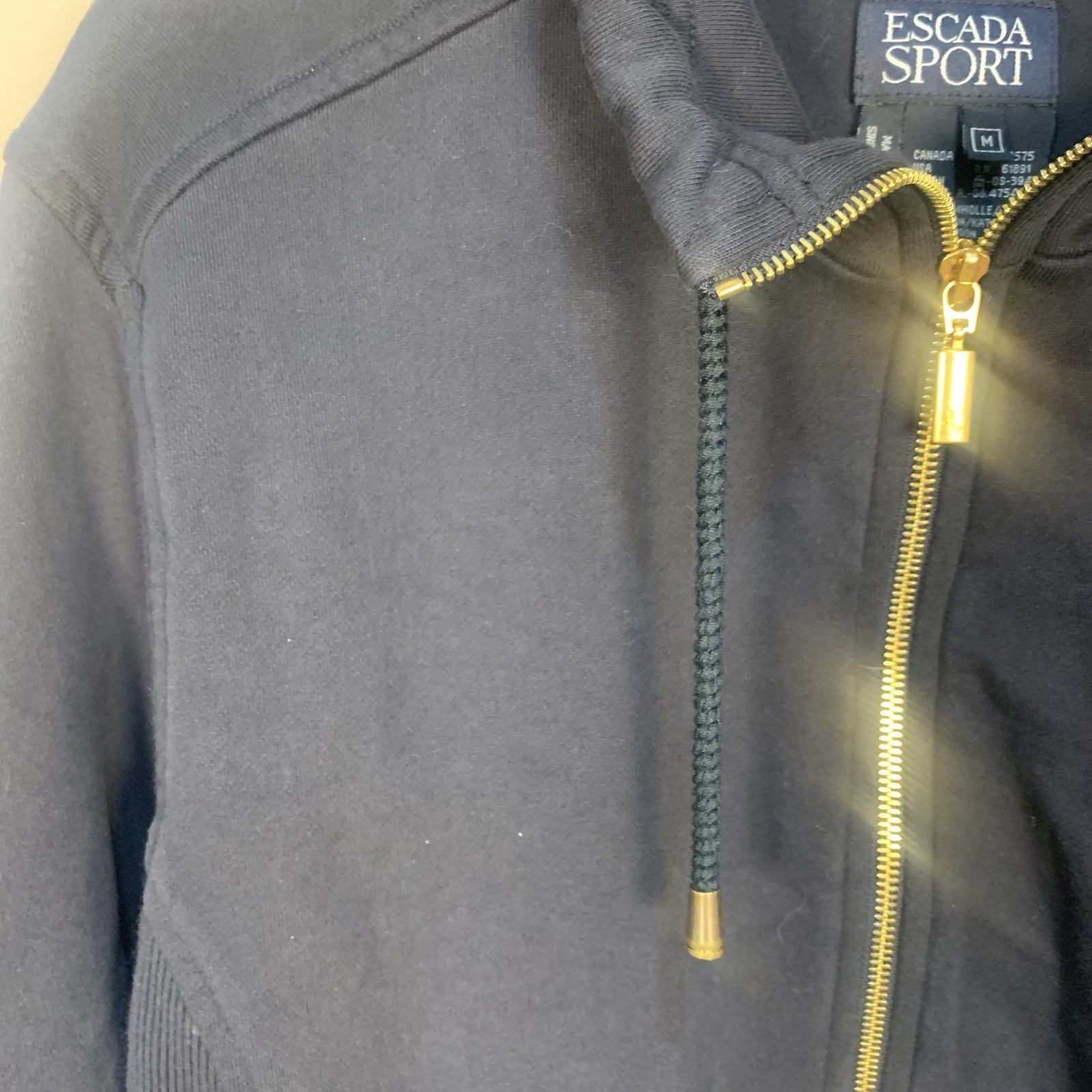 Escada Sport Front Zipper Logo Embroidered Sweatshirt Jacket Drawstring Navy M