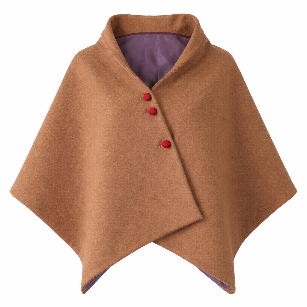 Sylvia Lien Wool Cape Wrap Womens Large Camel Tan Red Toggle Button Made in USA