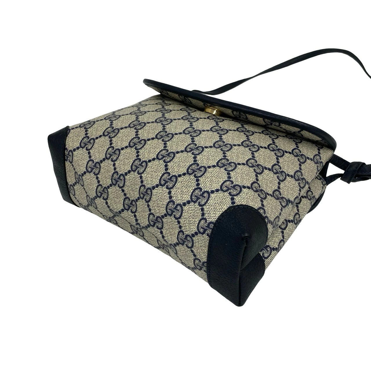 GUCCI Vintage Old Gucci GG Logo Pattern Leather Mini Shoulder Bag Pochette Navy