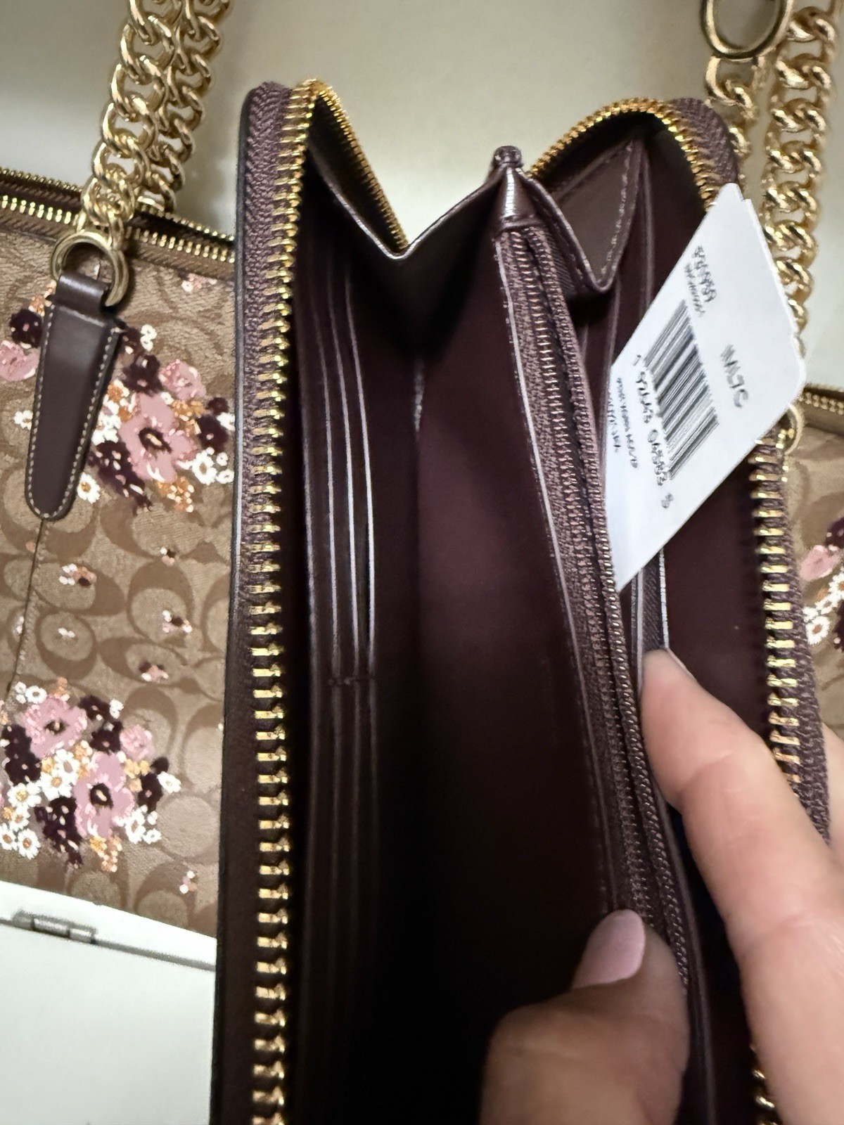 NWT Coach Oxblood Signature Flocking Ava Chain Tote Bag Purse F32118