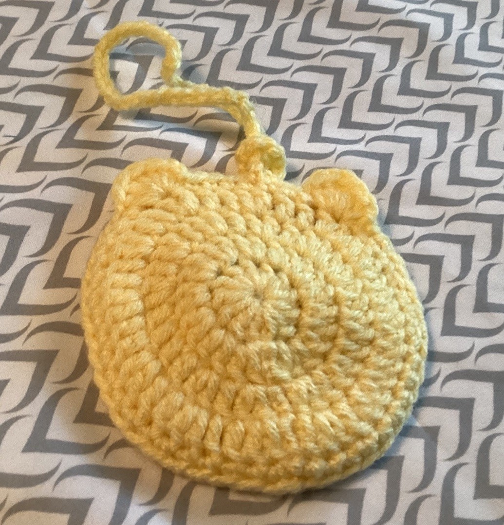 Crochet Wristlet Cat Pouch, Keychain, Mini Coin Purse, Homemade, Yellow, New
