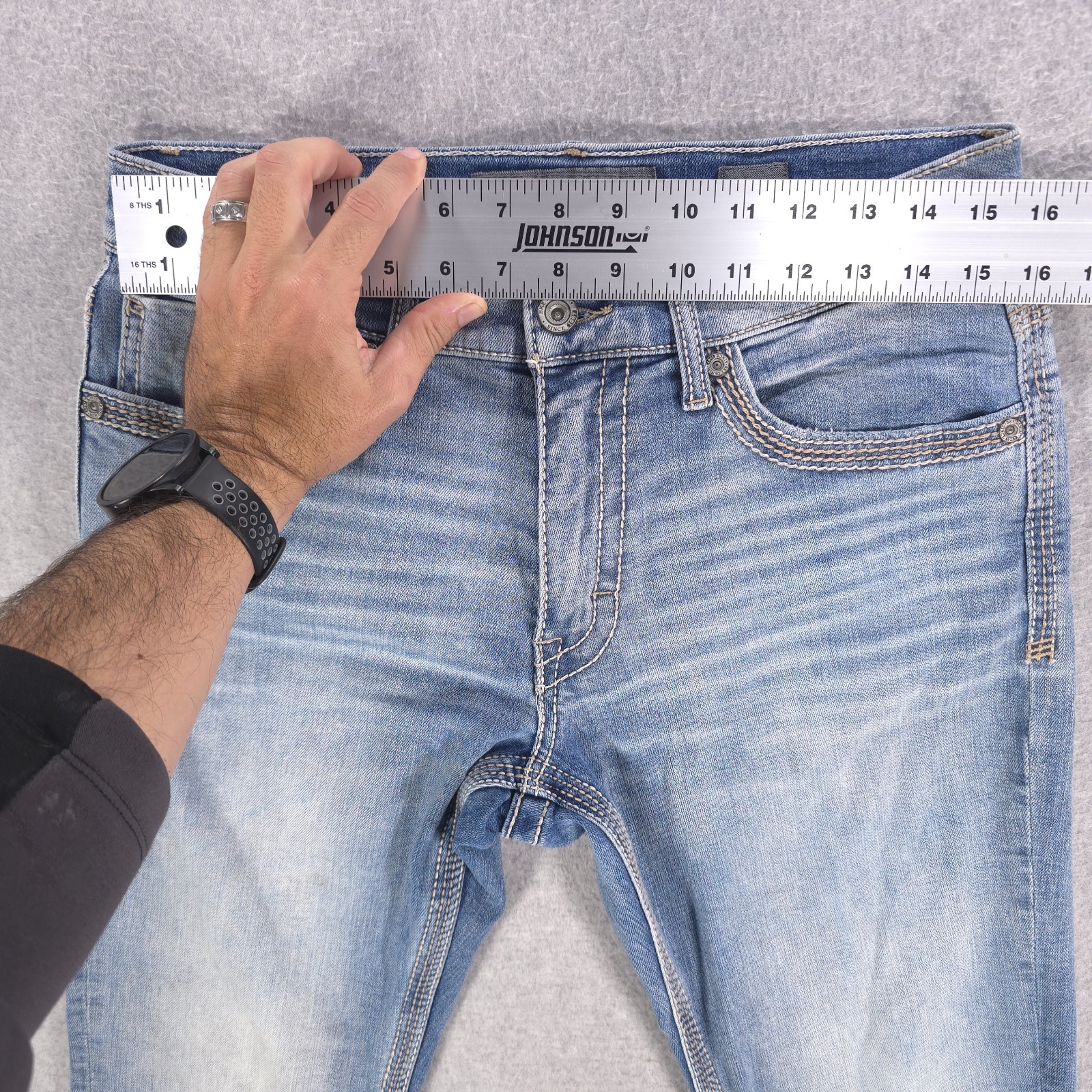 BKE Buckle Jake Straight Mid Whiskared Stretch Denim Casual Jeans Mens 31×32
