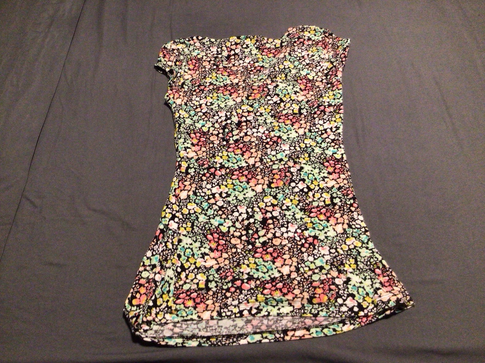 Candies Floral Cap,sleeve Ruffle Front Pullover Shirt L