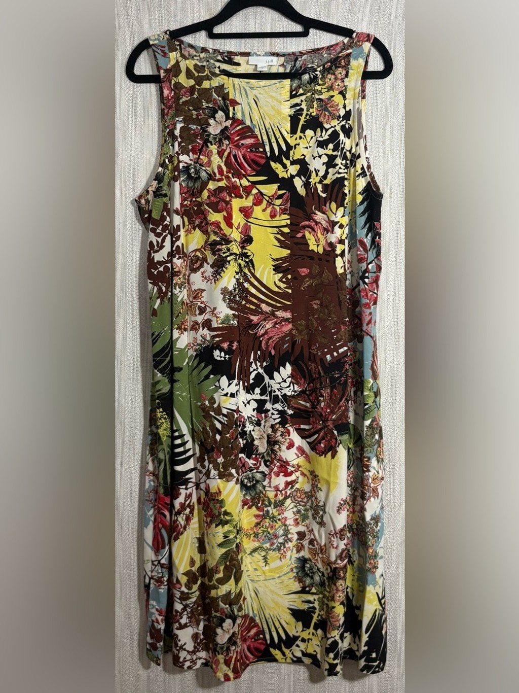 J. Jill Tropical Floral Sleeveless Dress in Yellow, Green, Brown, Black size M