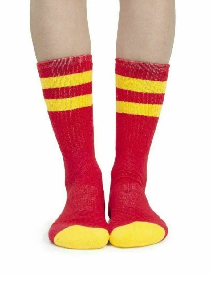 Arthur George Love Hurts R. Kardashian Half Crew Socks Size 7-12 Red/Yellow NEW!