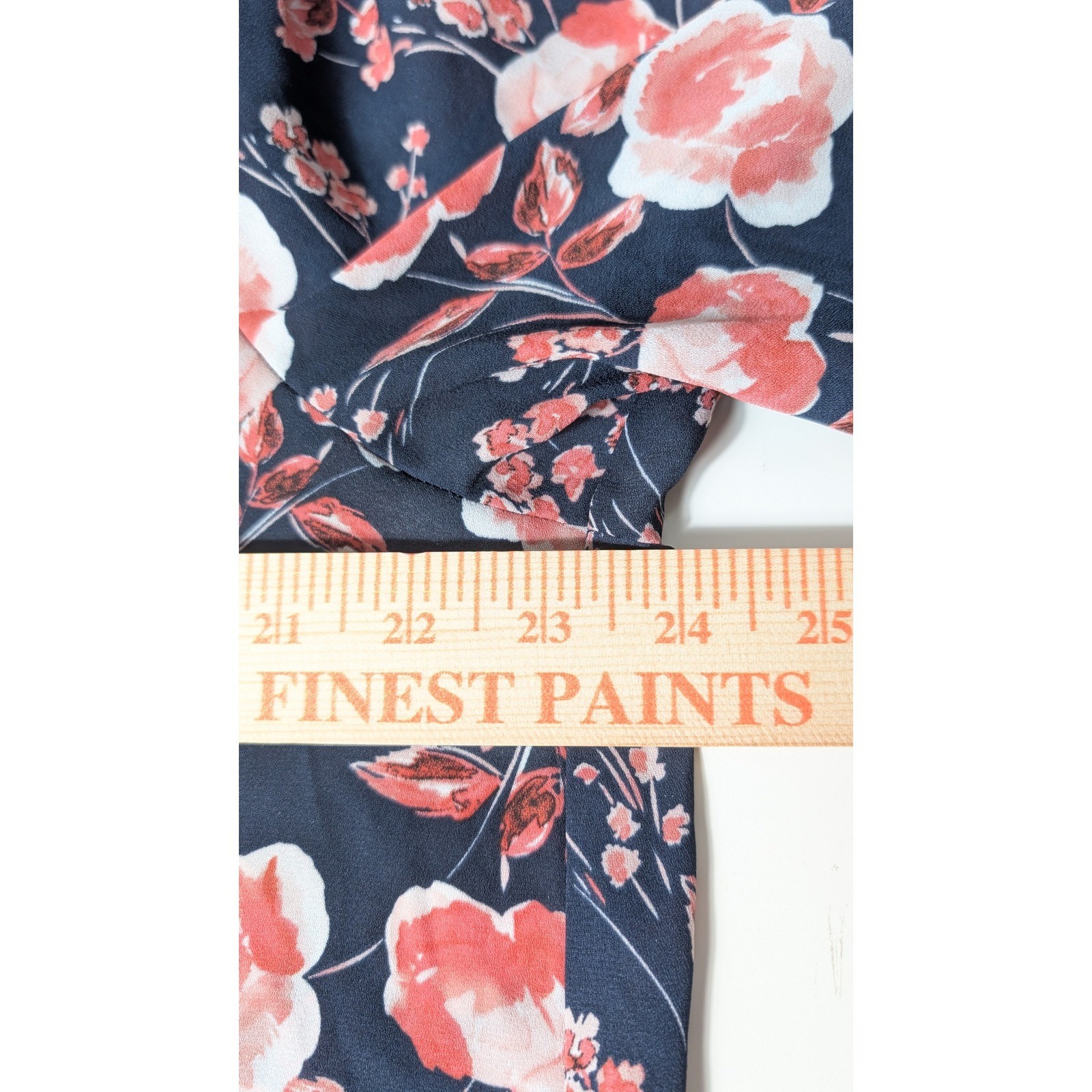 Adrianna Papell XL Blouse Floral Print Long Sleeve Split Neck Top Navy Blue Pink