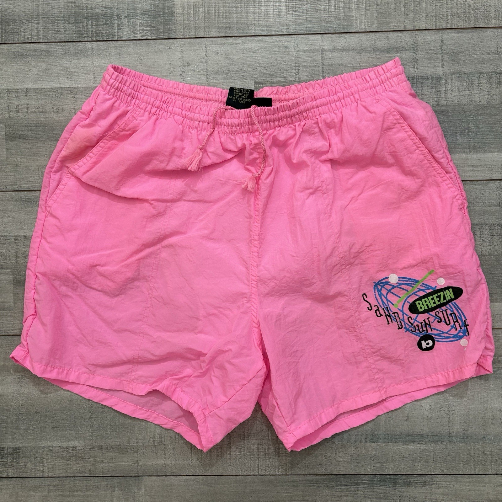 Vintage 90’s Breezin Sand Sun Surf Hot Pink Swim Trunks Shorts Size Large L