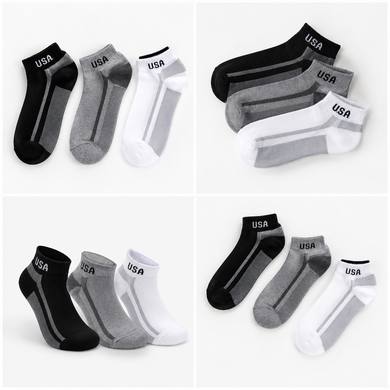6–12 Pairs USA Logo Cotton Blend Soft Stretch Ankle Sports Socks for Men & Women