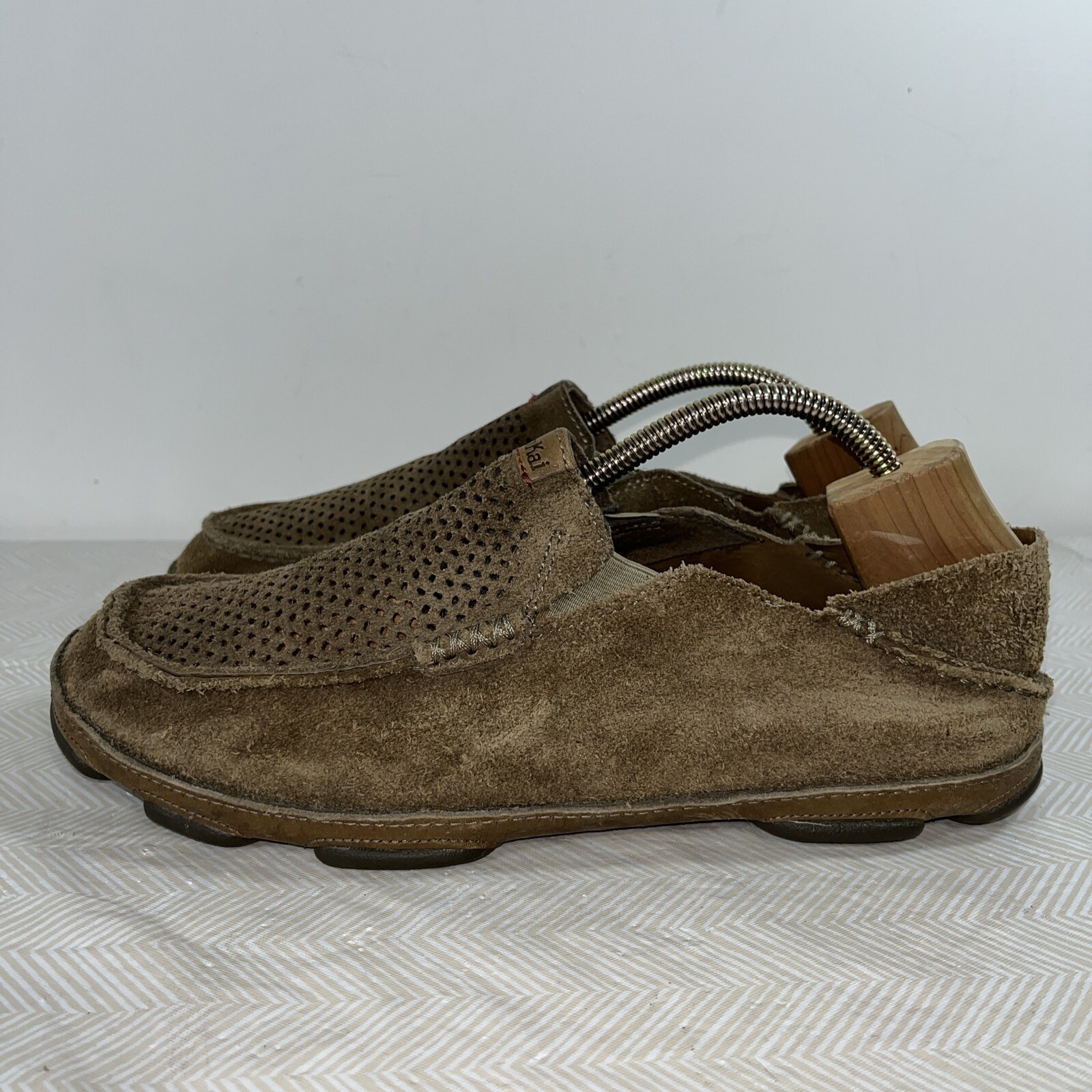 OluKai Mens Moloa Kohana Brown Tan Nubuck Leather Shoes Sz 11 Loafer 10184-1010