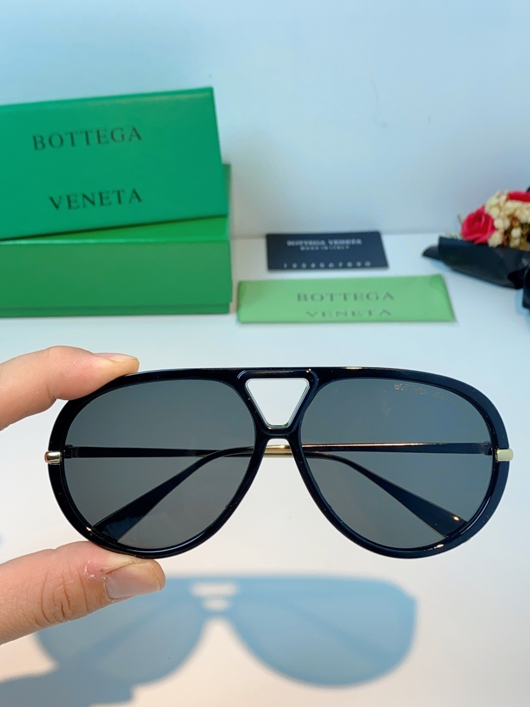 Bottega Veneta BV1324S Double-Bridge Aviator Series – Size 60□16-140