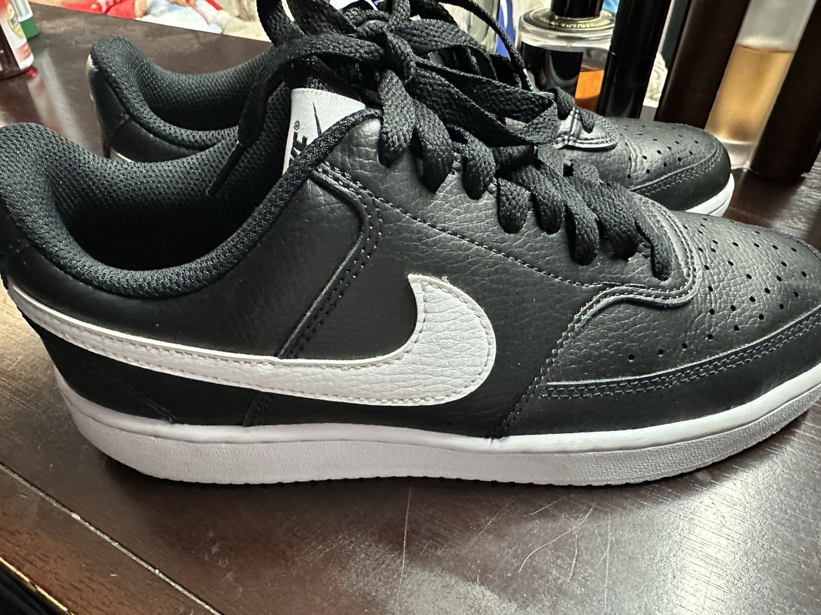 Nike Court Vision Low CD5434-001 Black/White Leather Low Top Lace-Up Sneakers