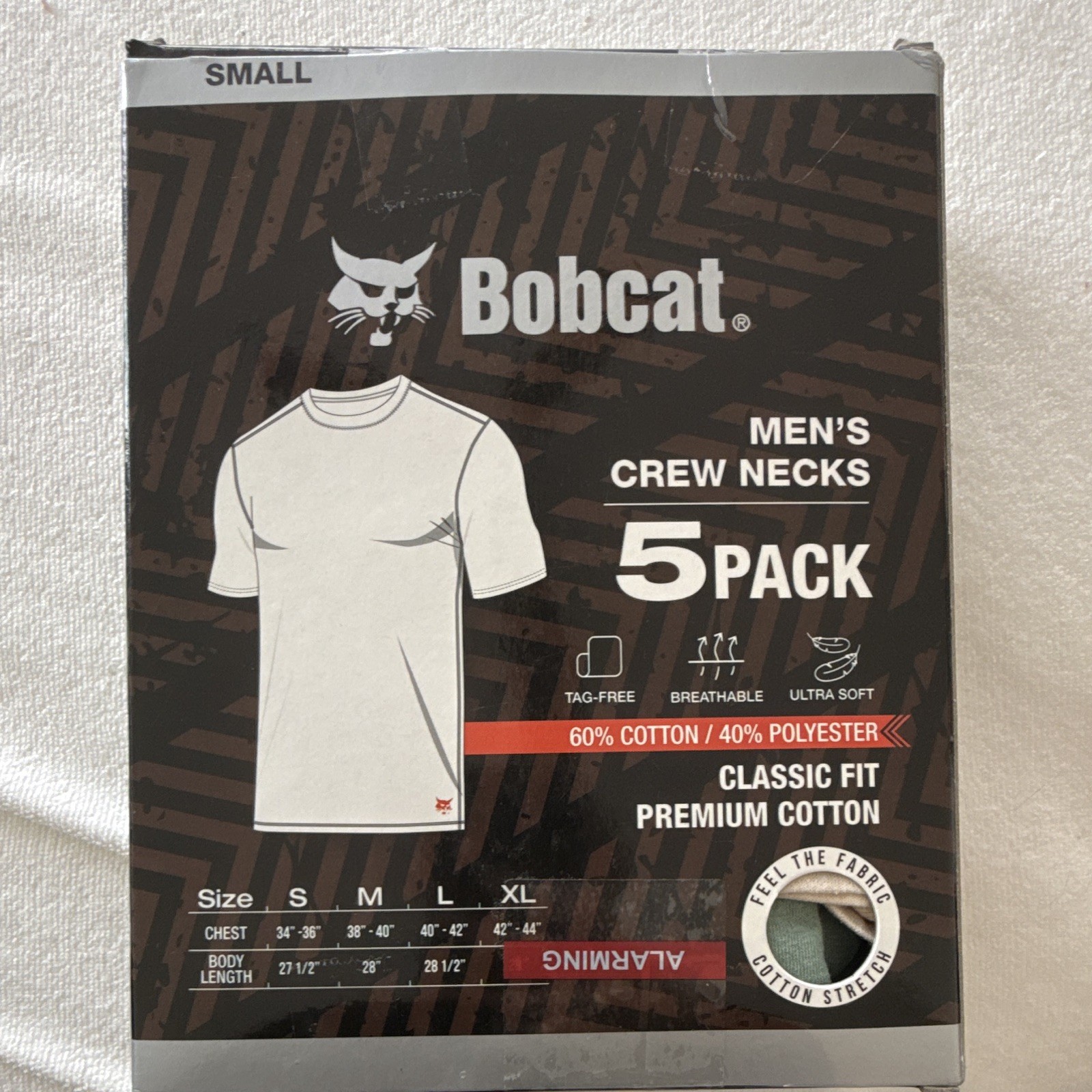 Bobcat Men’s 5-Pack Crew Neck T-Shirts S Classic Fit Tagless Breathable