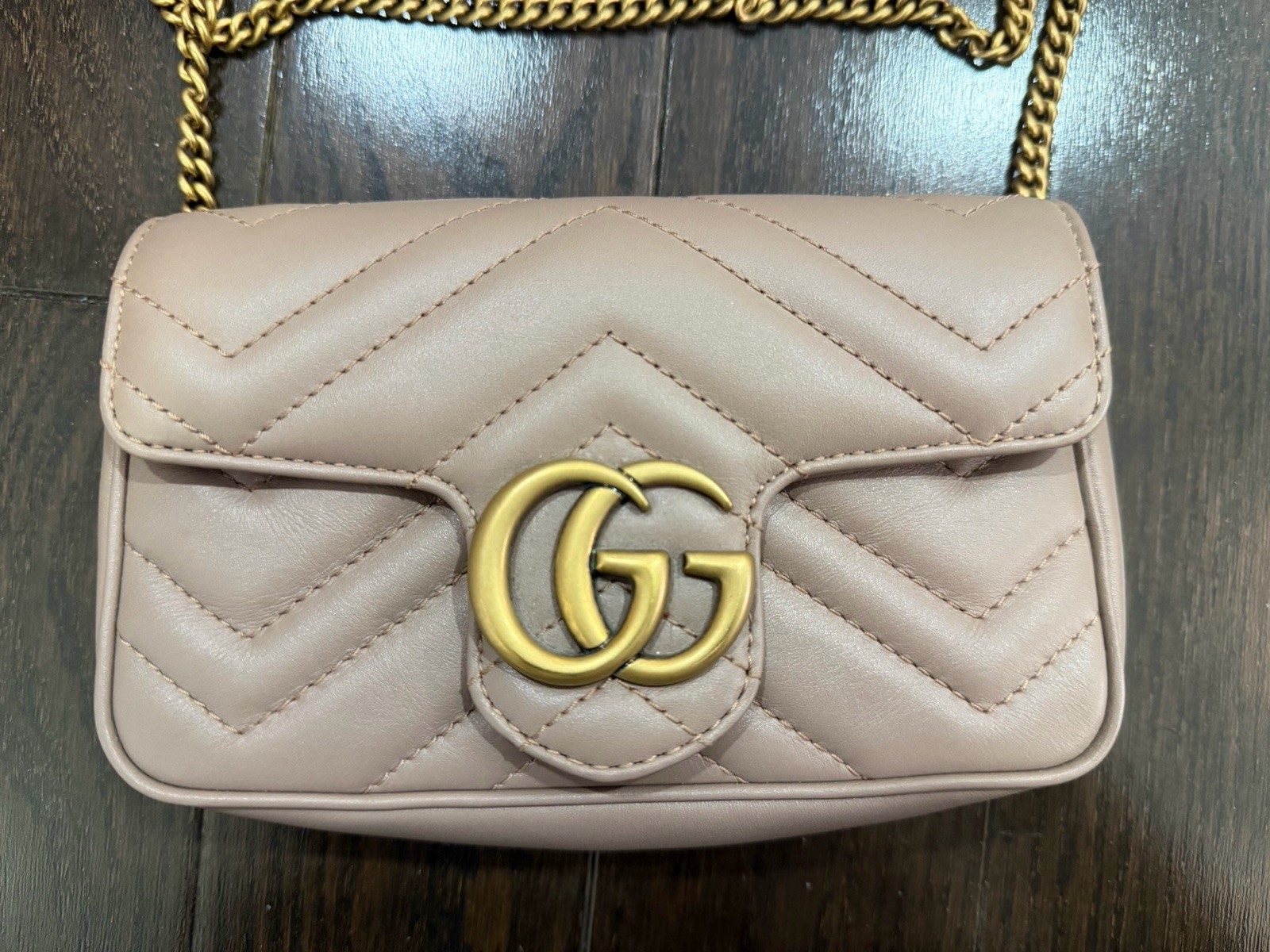 Gucci 476433 GG Marmont Matelasse Super Mini Bag Shoulder Porcelain Rose