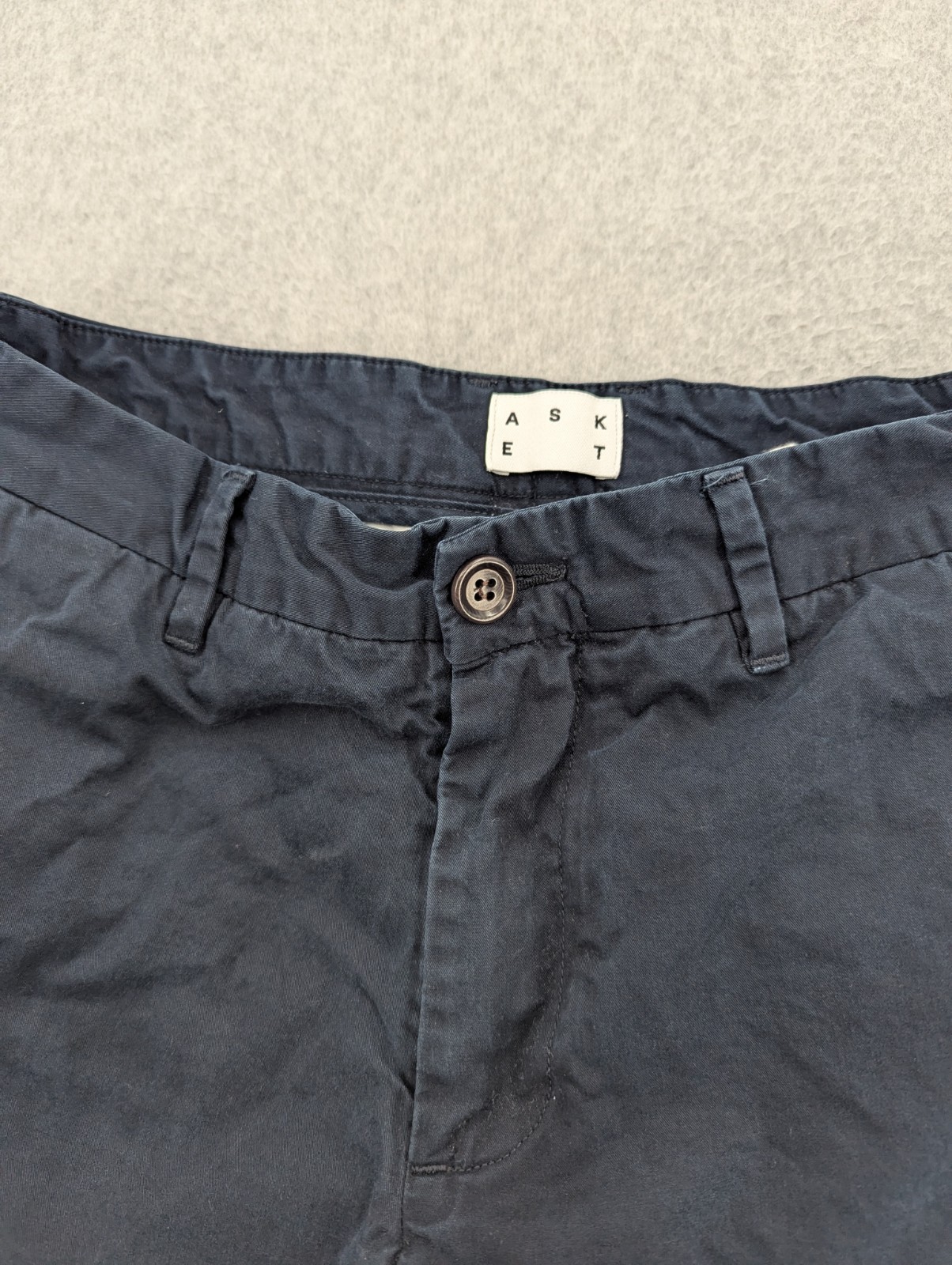 Asket The Shorts Mens 28 Organic Cotton Navy Blue Slim Fit Chino Preppy 8″ *READ