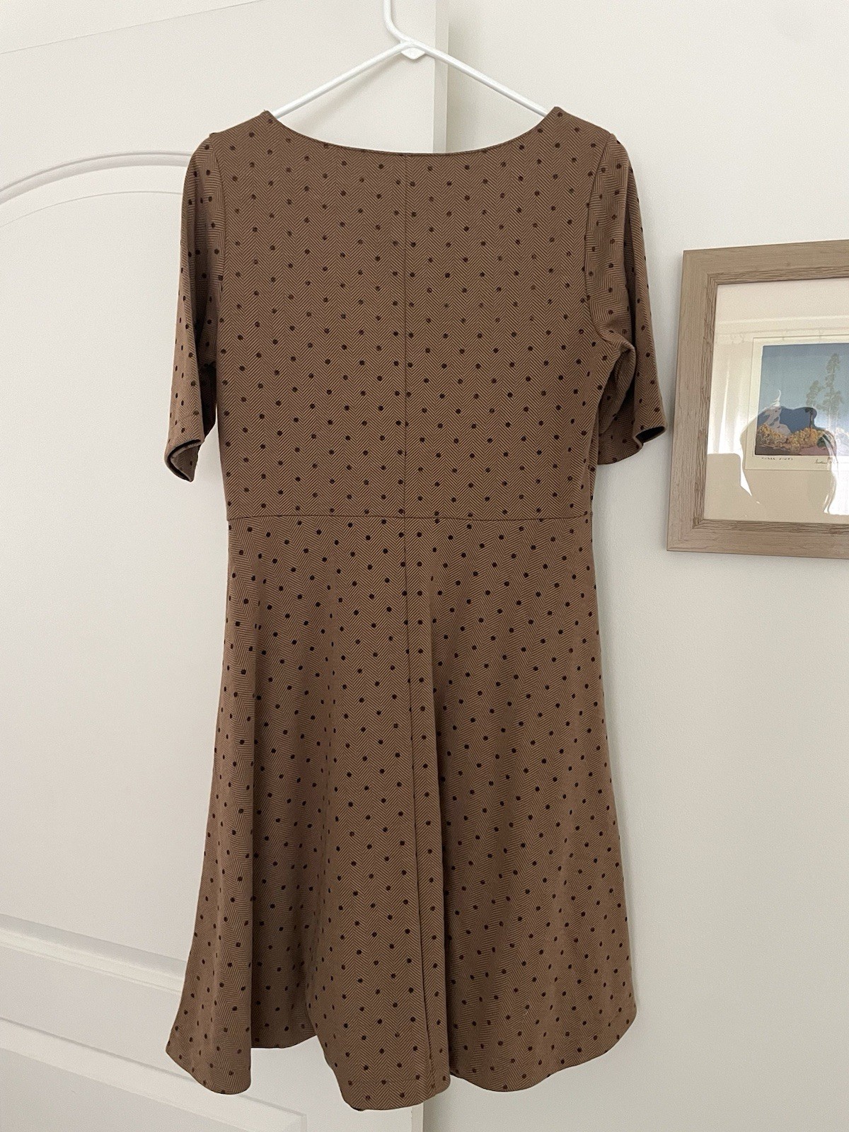 Lands’ End Women’s Brown Polka Dot/Herringbone Fit & Flare Dress MP 10-12