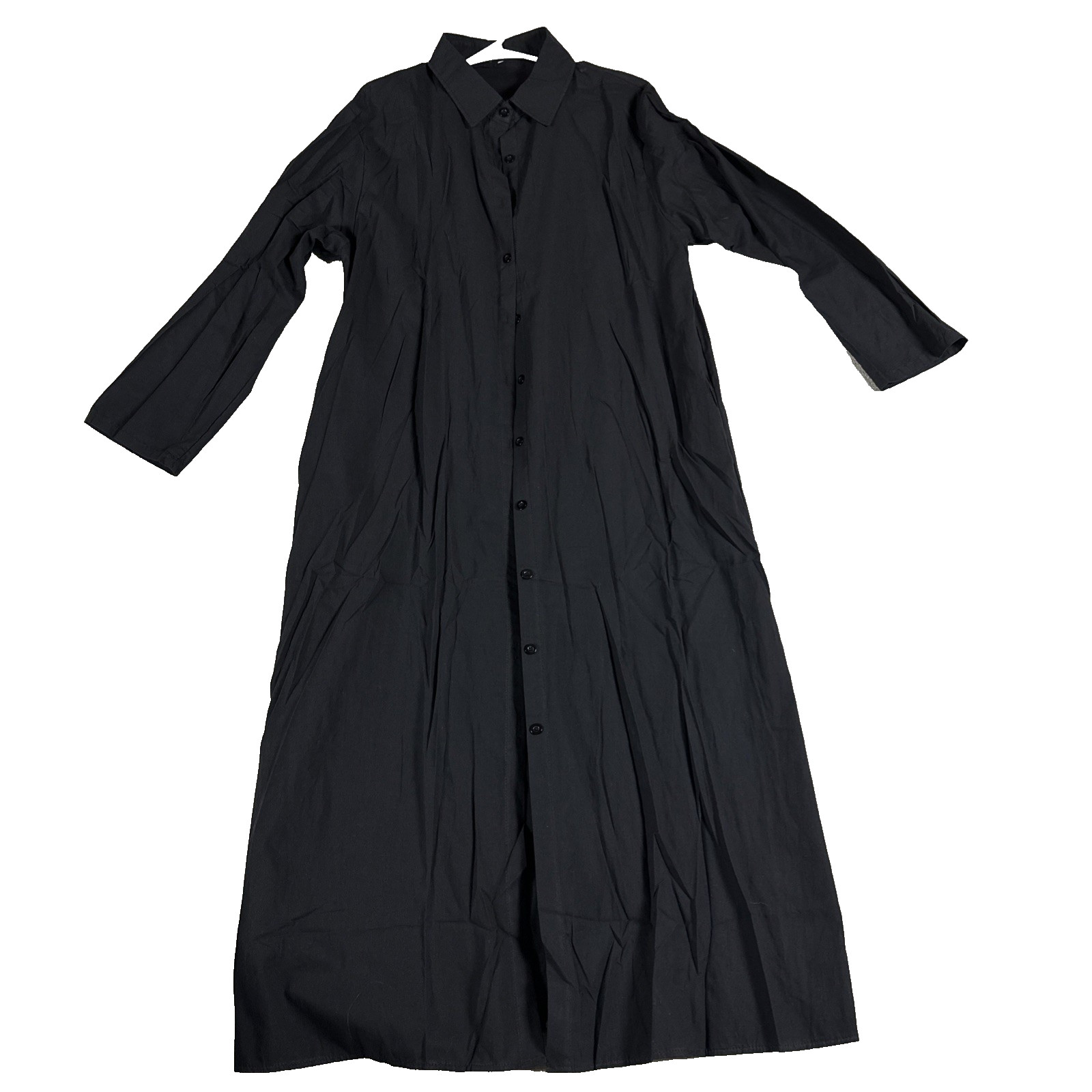 100% Cotton Duster Maxi Shirt Dress Button Front Pockets Minimalist Utility XL
