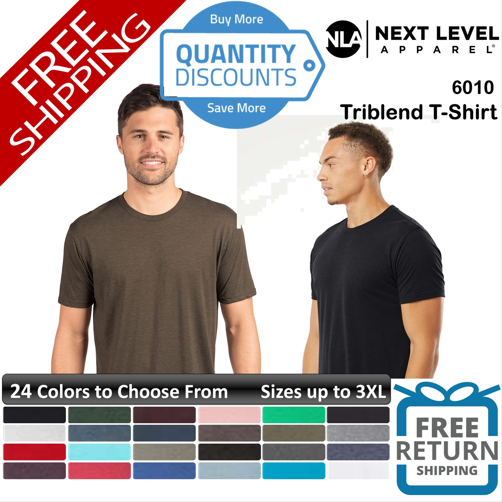🔥 Next Level Men Triblend Fabric Laundered Short Sleeve T-shirt Up To 3XL 6010
