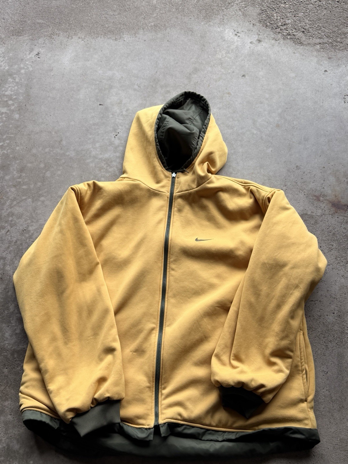 Nike Men’s L Reversible Hooded Full Zip Jacket w/ Pockets Green Yellow