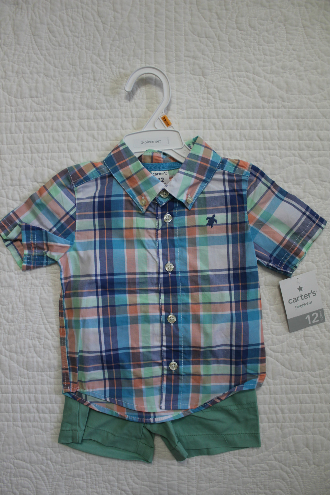 NEW BABY BOYS CARTERS 2 PIECE BUTTON SHIRT SHORTS MONKEY PARROT SS CUTIE PLAID