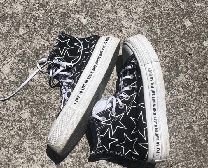 Billie Eilish X Converse Custom Made Shoes w/ Black/White Stars