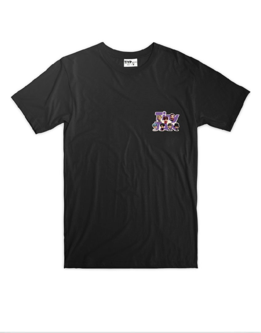 BTS TinyTAN Logo Black Pajama Set Purple Pants Official BigHit Sleepwear