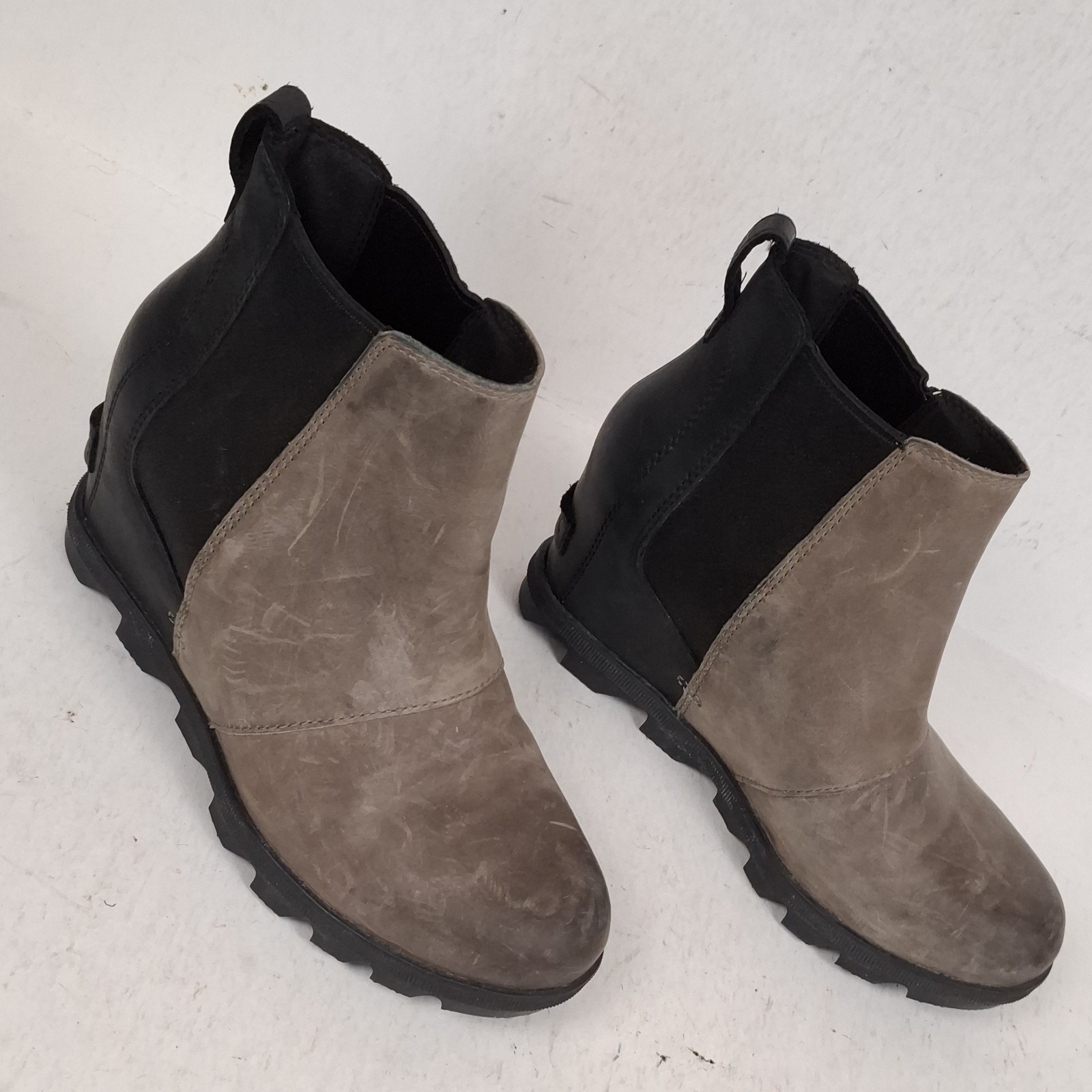 Sorel Joan of Arctic II Chelsea Wedge Ankle Boots Black Leather US 6.5 EU 37.5