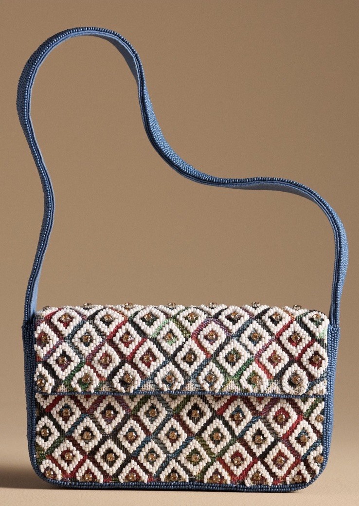 NWT ANTHROPOLOGIE FIONA BEADED BAG PURSE GEOMETRIC EDITION Moody Flower