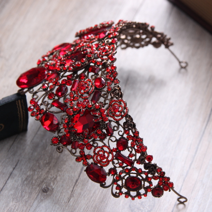 9cm Tall Large Red Crystal Tiara Wedding Queen Princess Prom Crown For Women