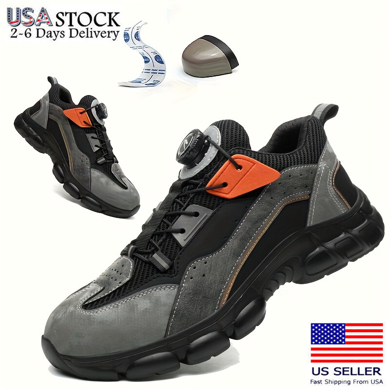 Men Work Rotating Buckle Safety Shoes Steel Toe Cap Boots Breathable Lightweight