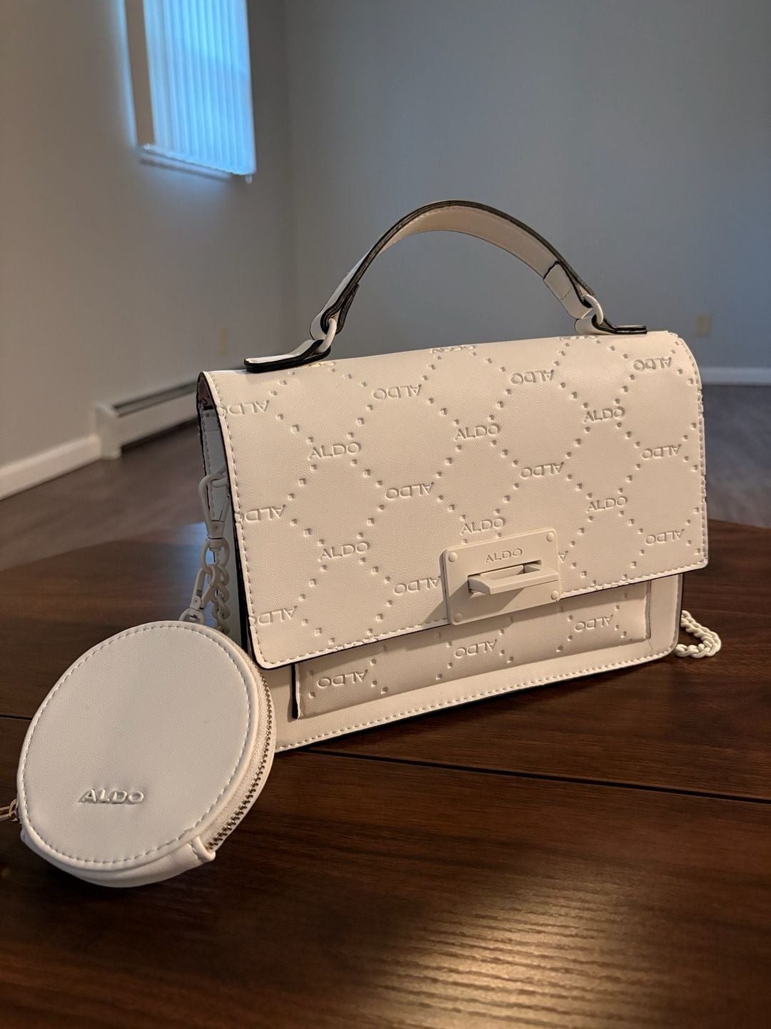 Aldo Monogram Embossed Off-White Top-Handle Bag